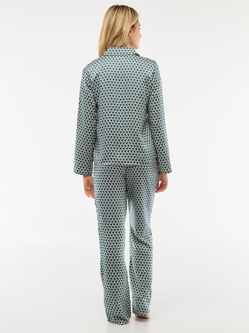 Pijama 2 peças efeito acetinado - camisa + calças Verde - Kiabi
