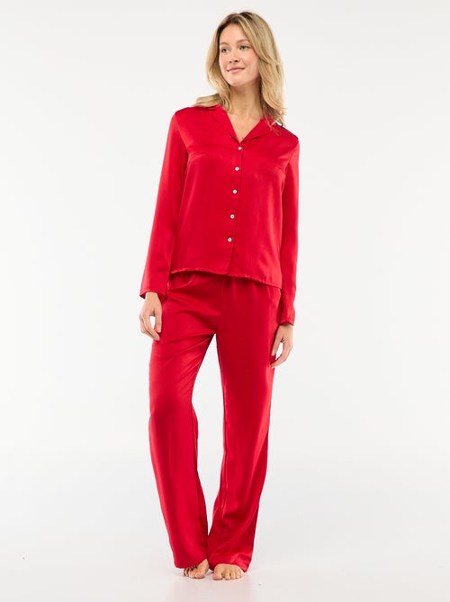 Pijama 2 peças efeito acetinado - camisa + calças - Kiabi