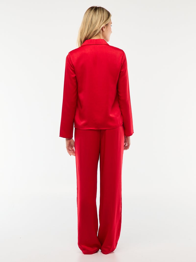 Pijama 2 peças efeito acetinado - camisa + calças Vermelho - Kiabi