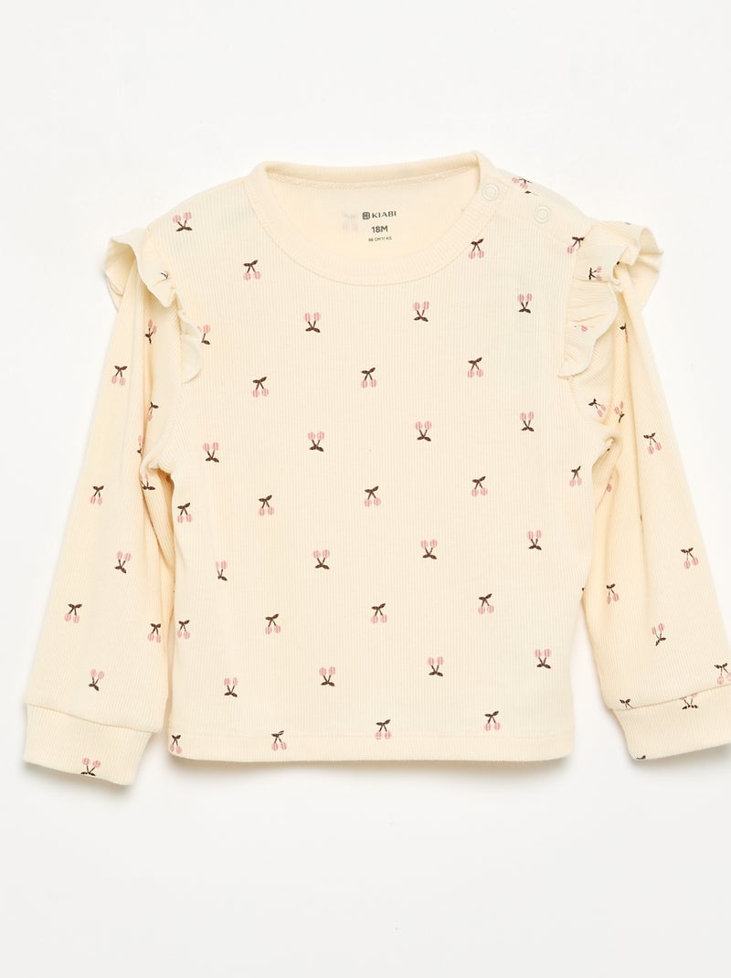 Pijama 2 peças estampado em canelado Bege - Kiabi