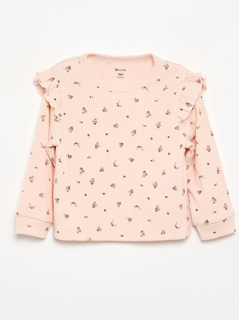 Pijama 2 peças estampado em canelado Rosa - Kiabi