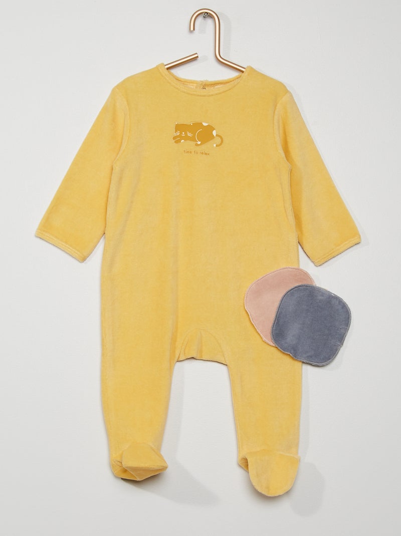 Pijama + 2 toalhitas reutilizáveis em veludo AMARELO - Kiabi