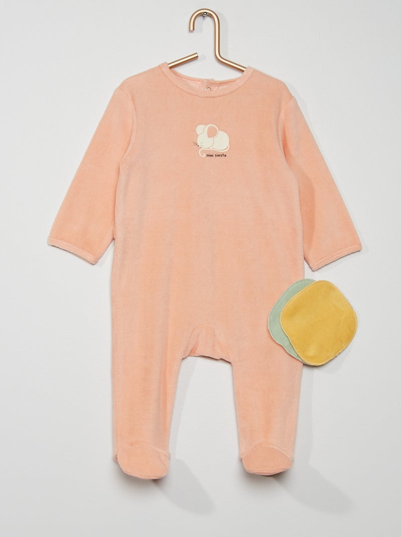Pijama + 2 toalhitas reutilizáveis em veludo ROSA - Kiabi