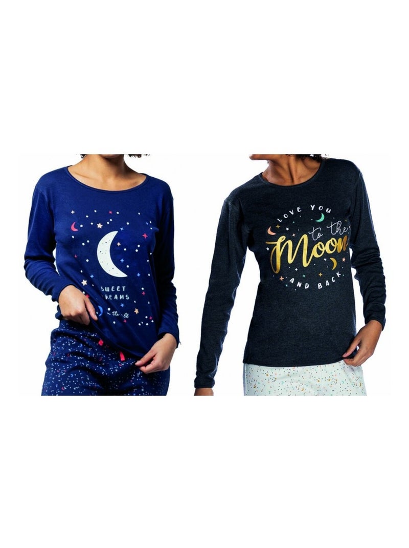 Pijama Algodão MELISSA BROWN - Pack de 2 Azul Cinza Azul - Kiabi