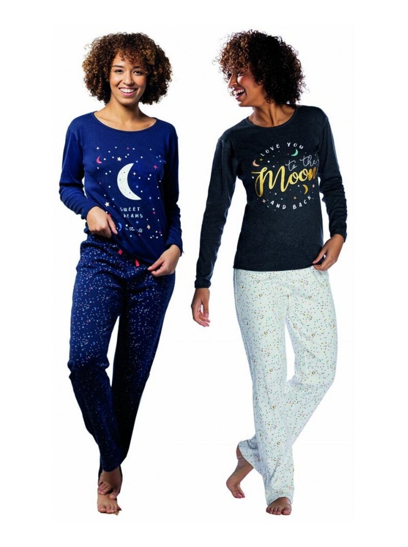 Pijama Algodão MELISSA BROWN - Pack de 2 Azul Cinza Azul - Kiabi
