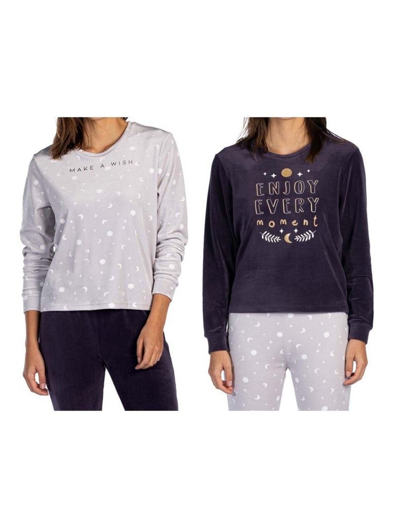 Pijama Algodão MELISSA BROWN - Pack de 2 Cinza-azul cinza - Kiabi