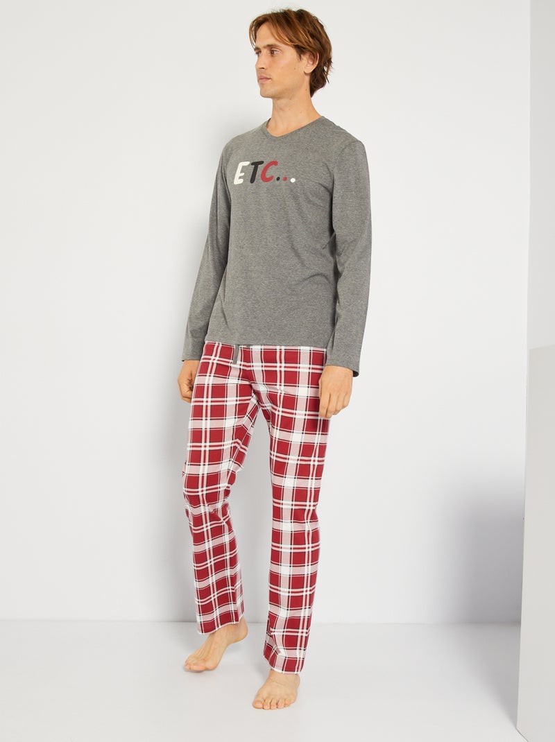Pijama aos quadrados - 2 peças Cinza - Kiabi