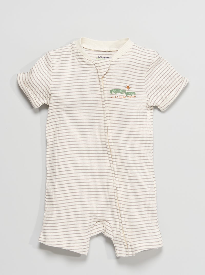Pijama às riscas em malha nervurada BRANCO - Kiabi