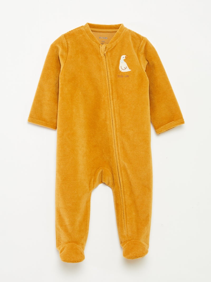 Pijama babygro em veludo com abertura com fecho Amarelo - Kiabi