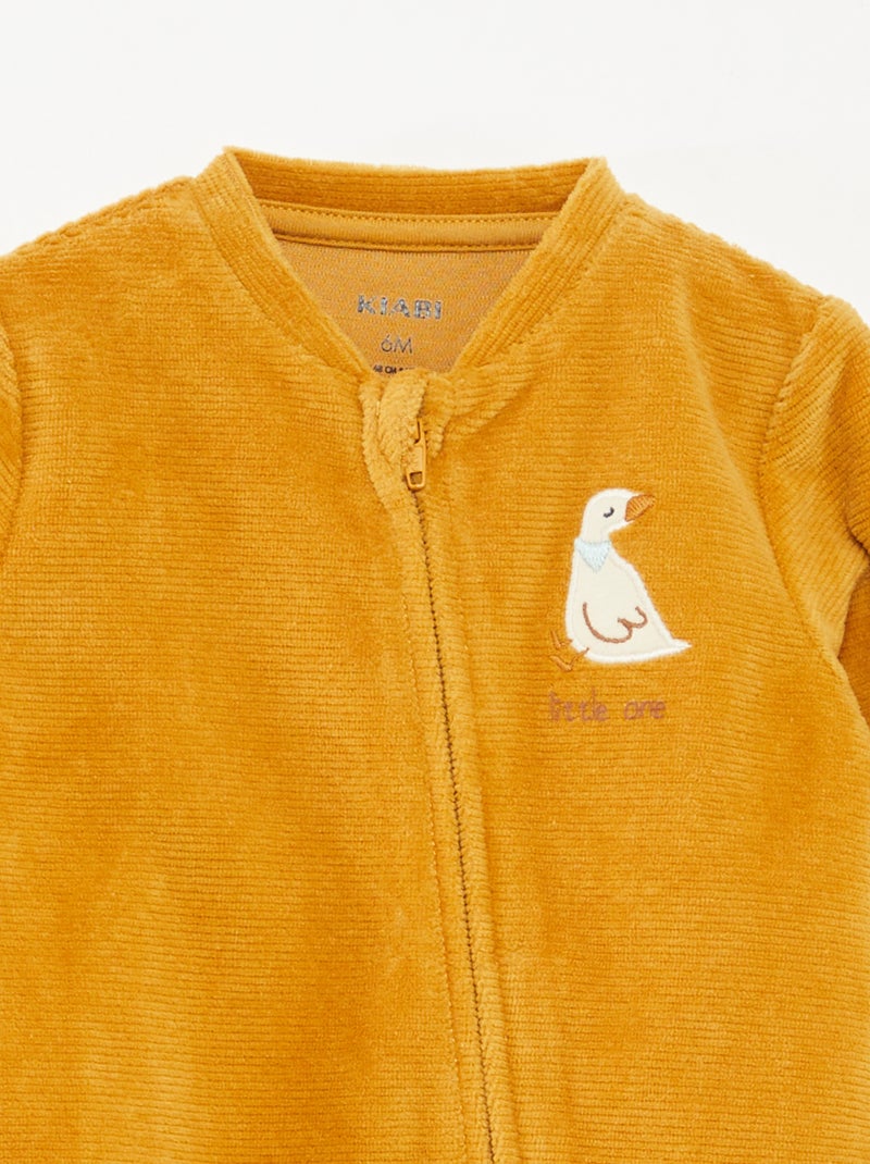 Pijama babygro em veludo com abertura com fecho Amarelo - Kiabi