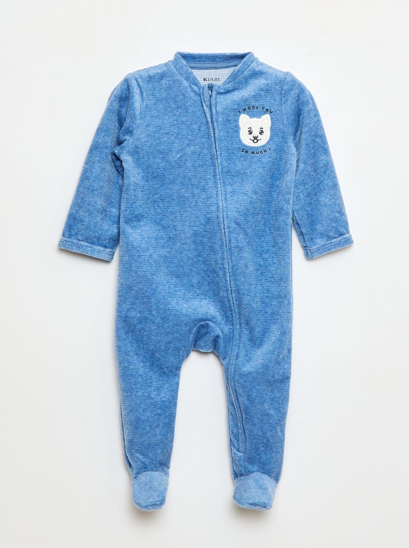 Pijama babygro em veludo com abertura com fecho Azul - Kiabi
