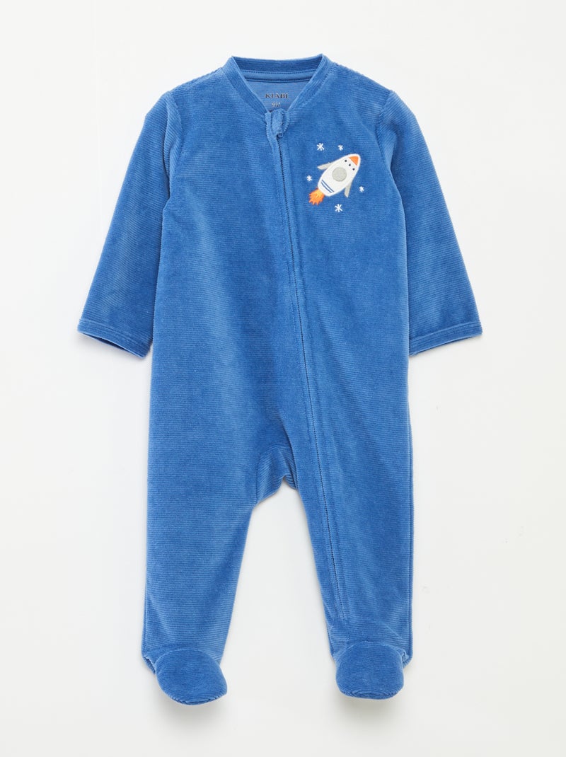Pijama babygro em veludo com abertura com fecho Azul - Kiabi