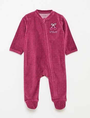 Pijama babygro em veludo com abertura com fecho