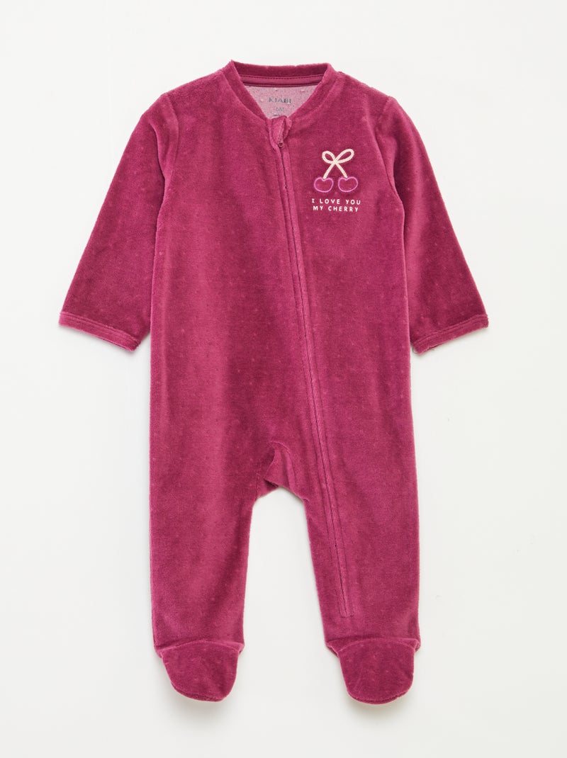 Pijama babygro em veludo com abertura com fecho Rosa - Kiabi