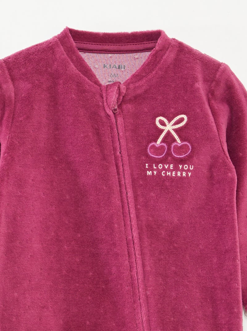 Pijama babygro em veludo com abertura com fecho Rosa - Kiabi