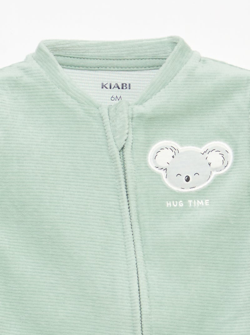 Pijama babygro em veludo com abertura com fecho Verde - Kiabi