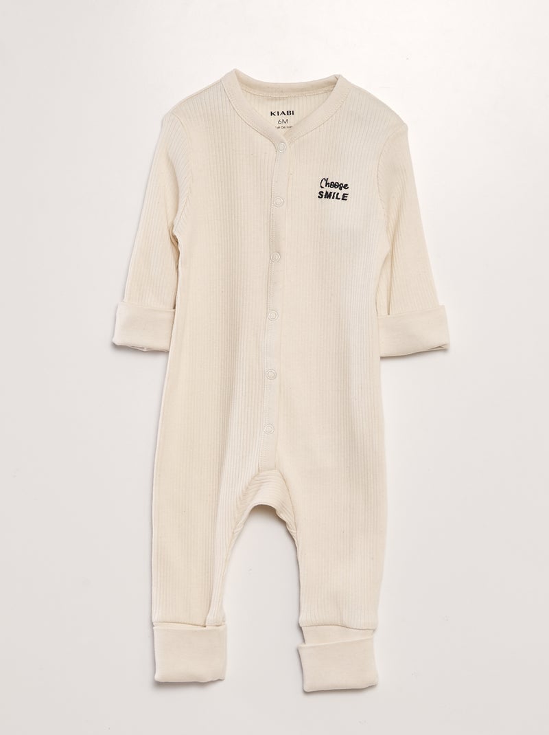 Pijama babygrow canelado de manga comprida BRANCO - Kiabi