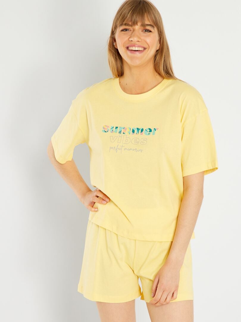 Pijama-calção  - 2 peças Amarelo - Kiabi