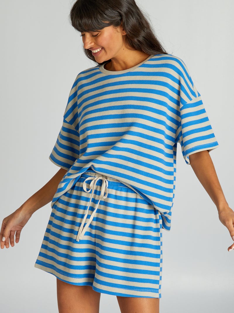 Pijama-calção às riscas  - 2 peças AZUL - Kiabi