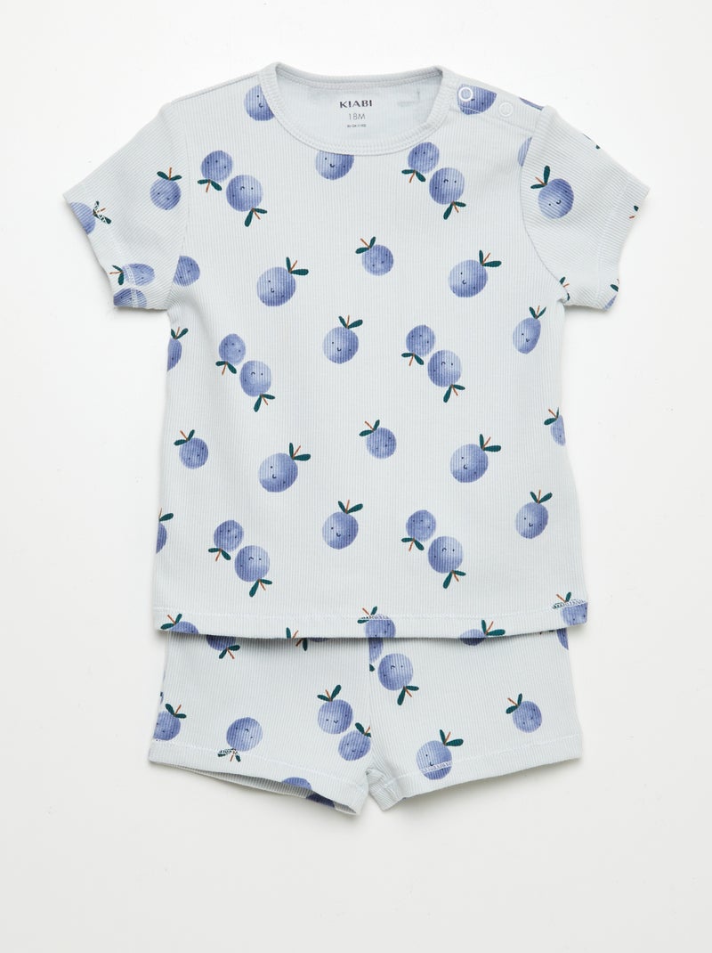 Pijama calção com estampado - 2 peças AZUL - Kiabi