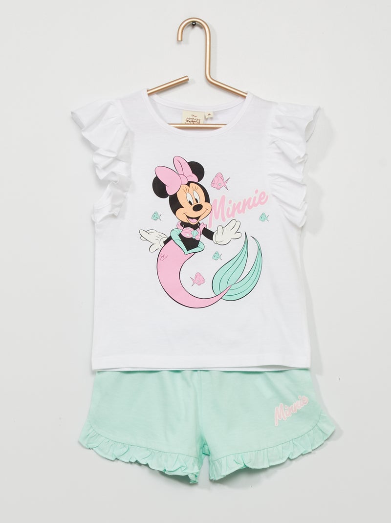 Pijama-calção com folhos 'Minnie' Branco/ Azul - Kiabi