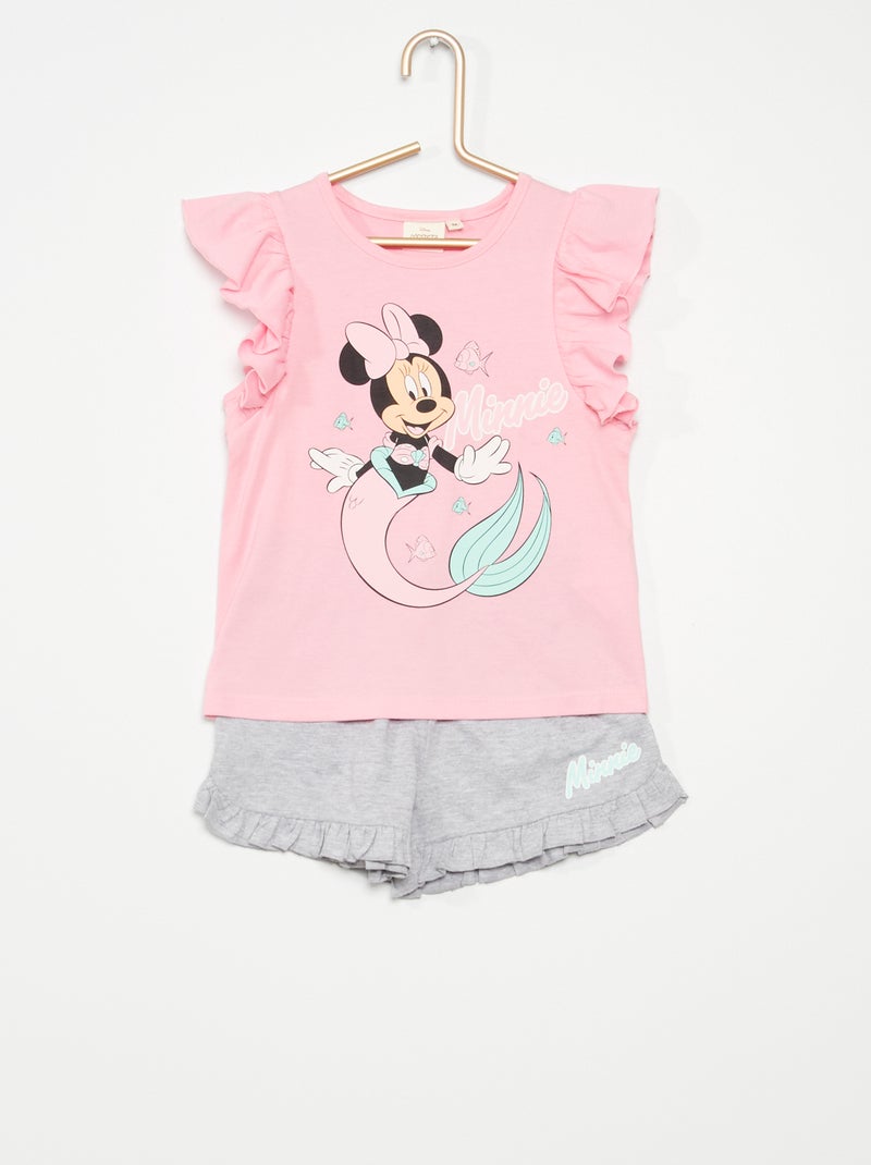 Pijama-calção com folhos 'Minnie' Rosa/ Cinza - Kiabi