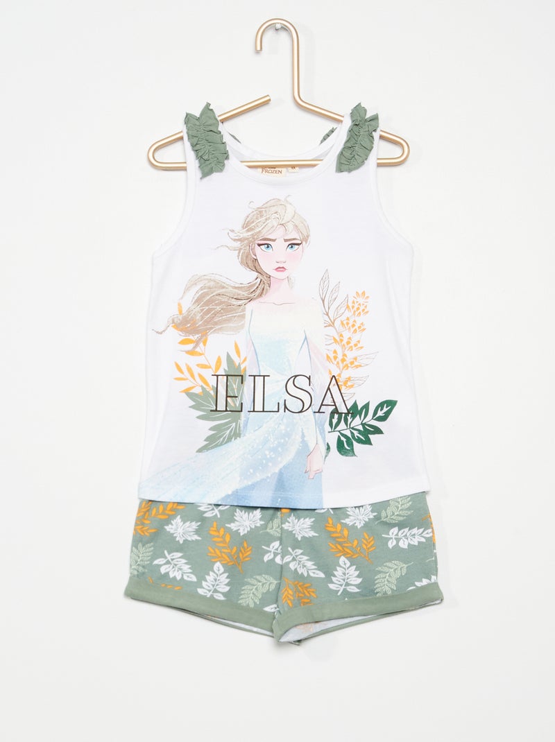 Pijama-calção com top 'Frozen' Branco/ Verde - Kiabi
