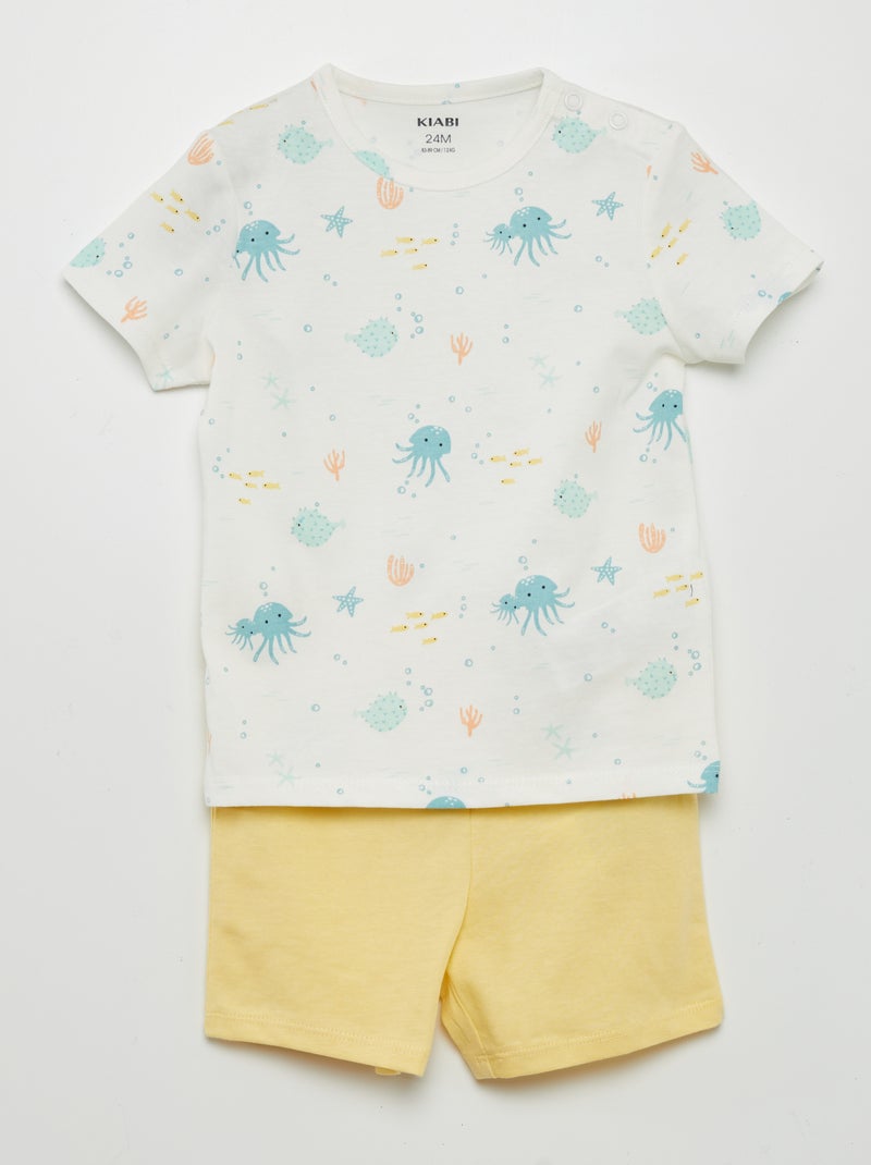 Pijama calção de 2 peças estampado BRANCO - Kiabi