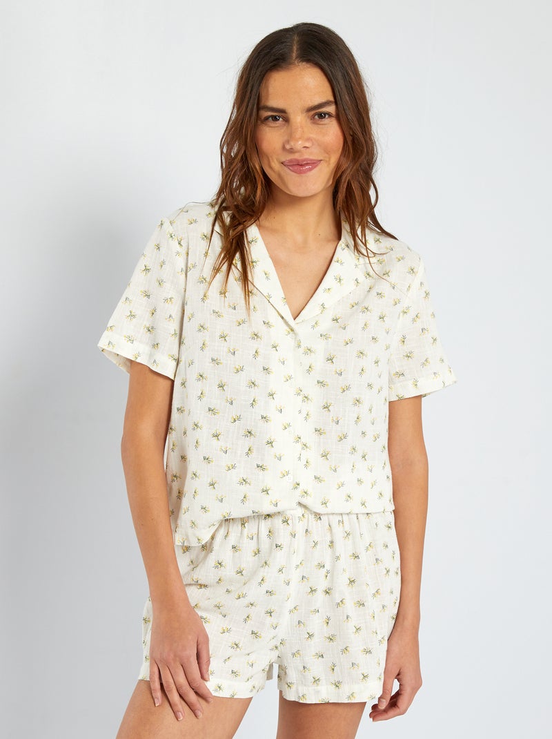 Pijama-calção em gaze de algodão BRANCO - Kiabi