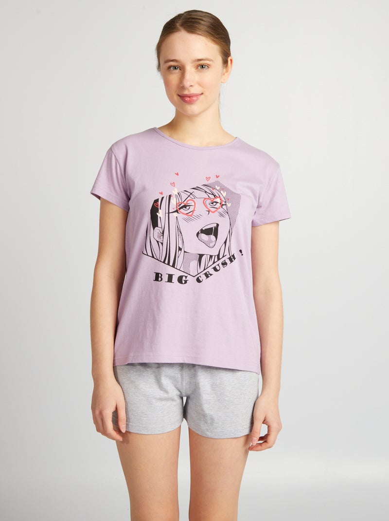 Pijama calção estampado manga - 2 peças VIOLETA - Kiabi