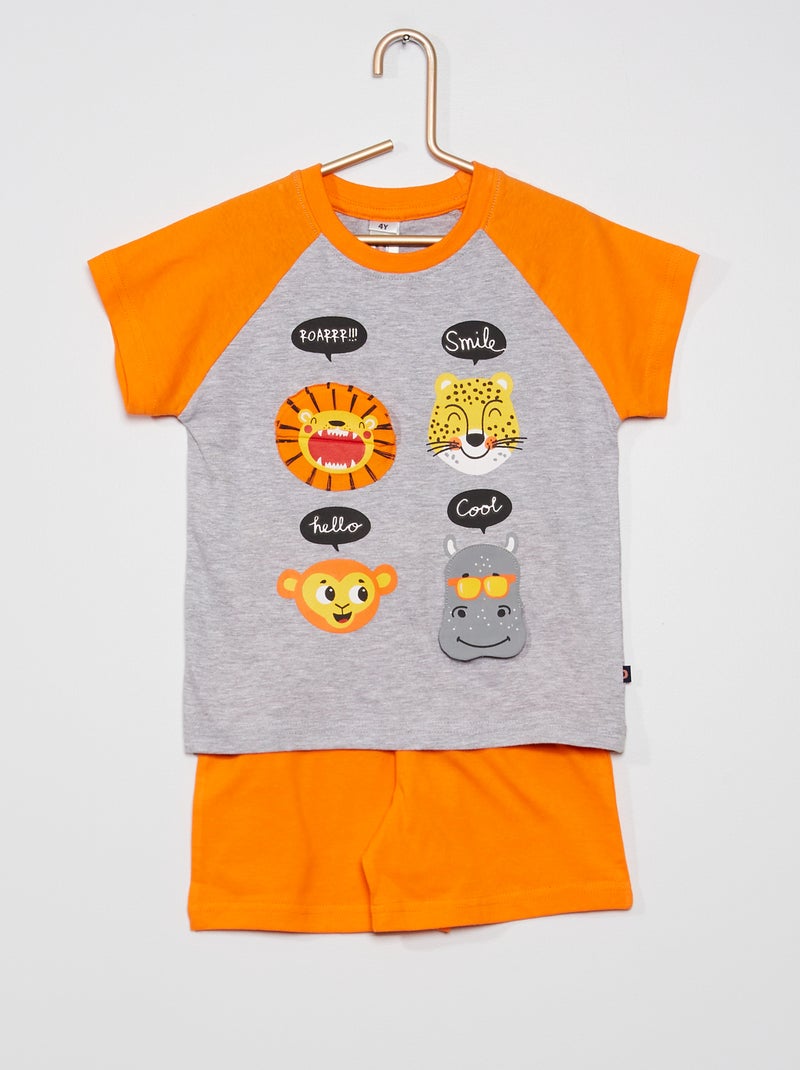 Pijama calções + t-shirt lúdica Laranja - Kiabi