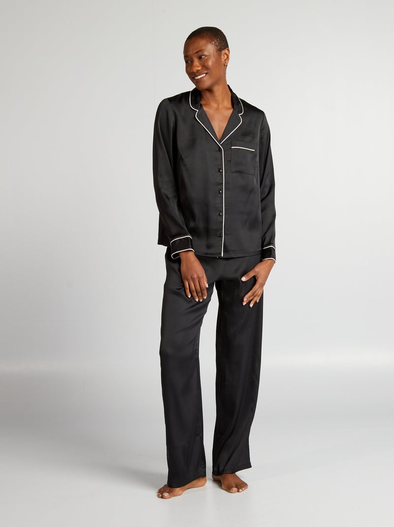 Pijama camisa + calças  - 2 peças Preto - Kiabi