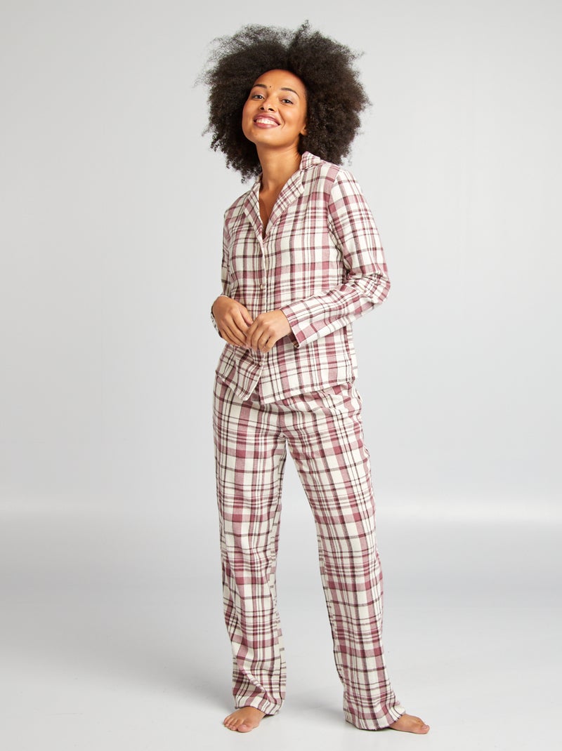 Pijama camisa + calças aos quadrados BEGE - Kiabi