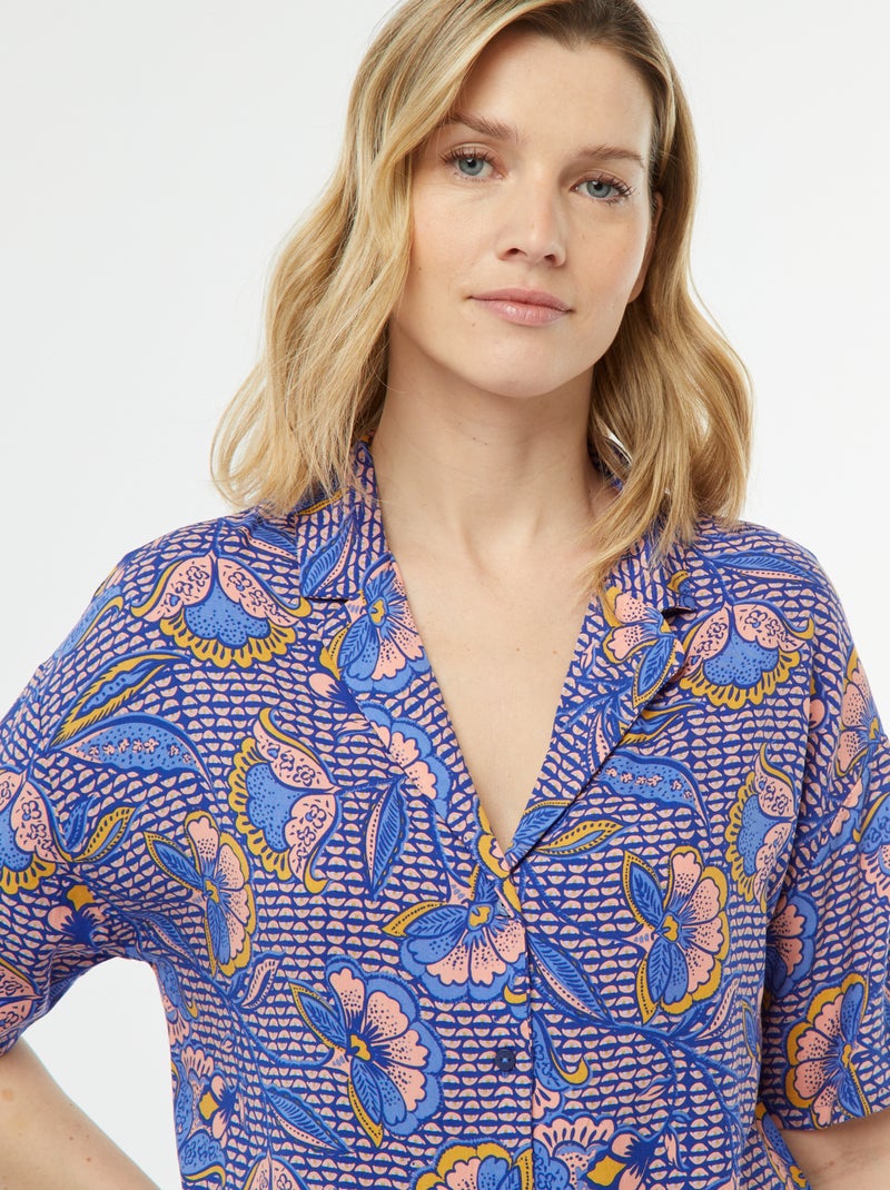 Pijama camisa + calças estampado AZUL - Kiabi