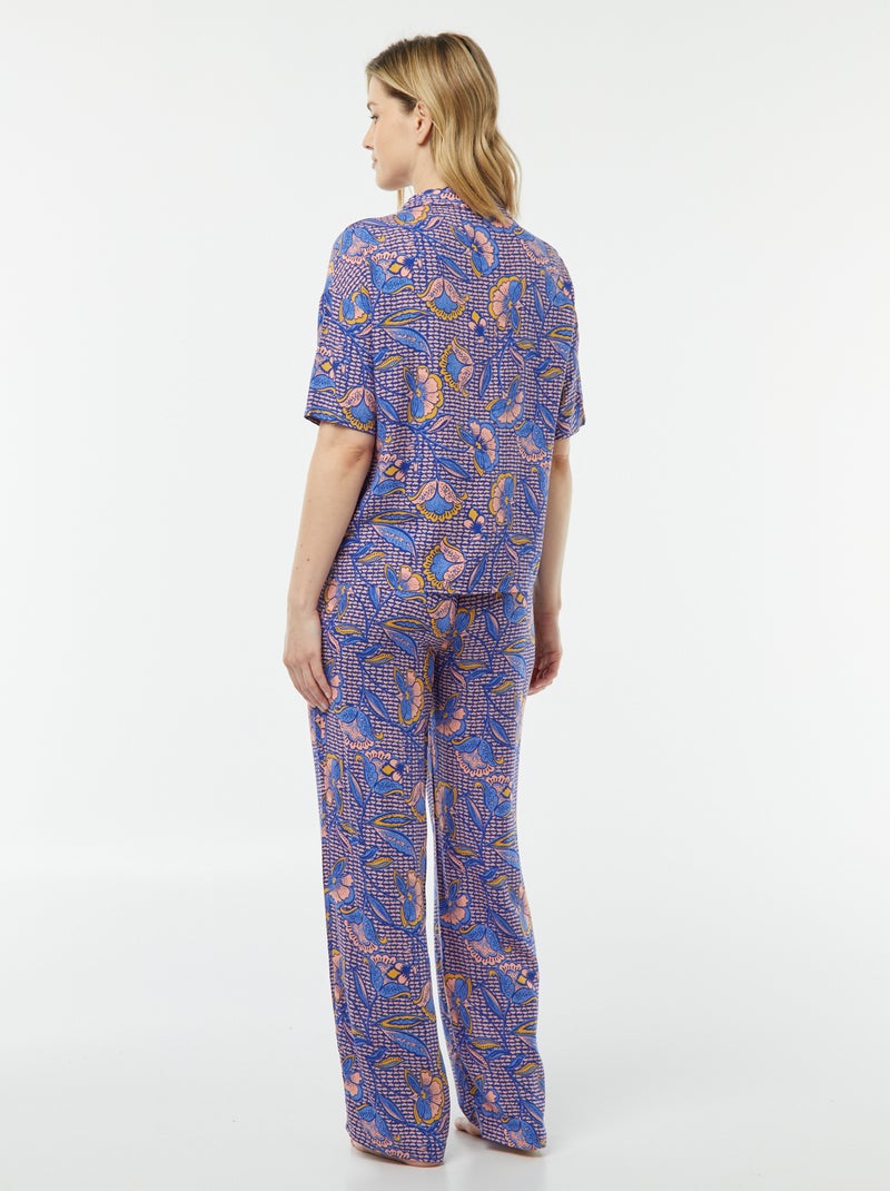 Pijama camisa + calças estampado AZUL - Kiabi