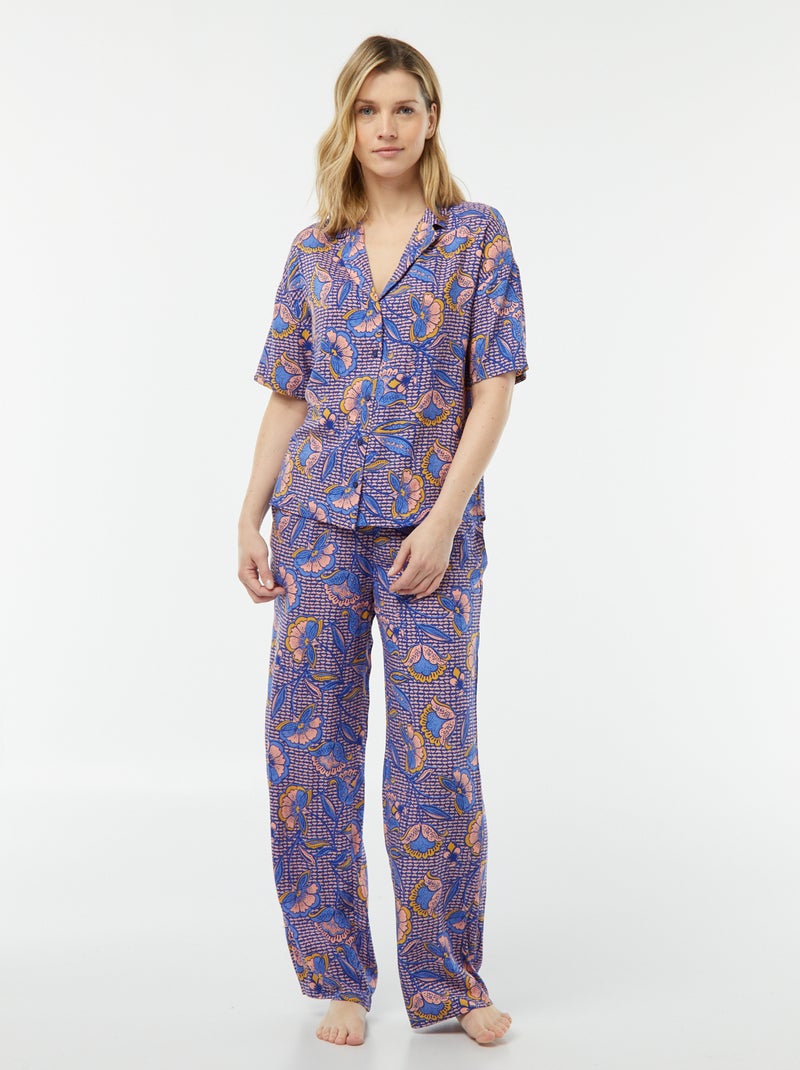 Pijama camisa + calças estampado AZUL - Kiabi