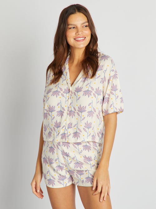 Pijama camisa + calções  - estampado flores grandes - Kiabi