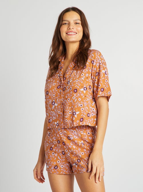 Pijama camisa + calções  - estampado florido - Kiabi