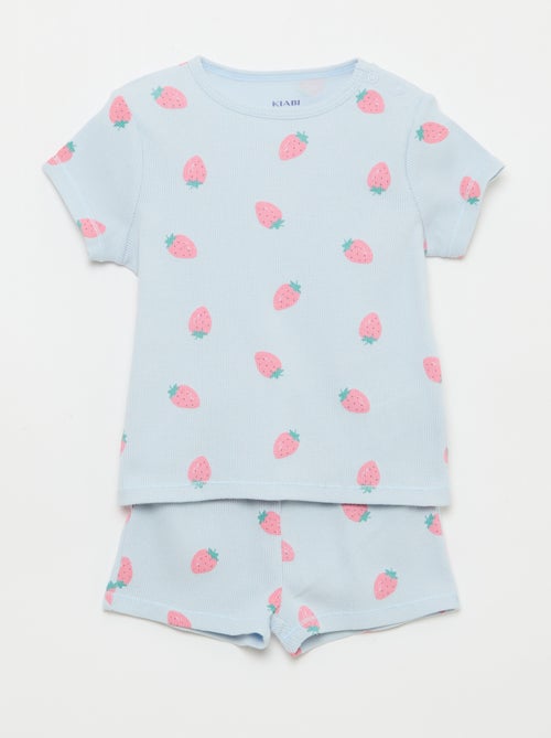 Pijama camiseta + calções em algodão canelado - 2 peças - Kiabi