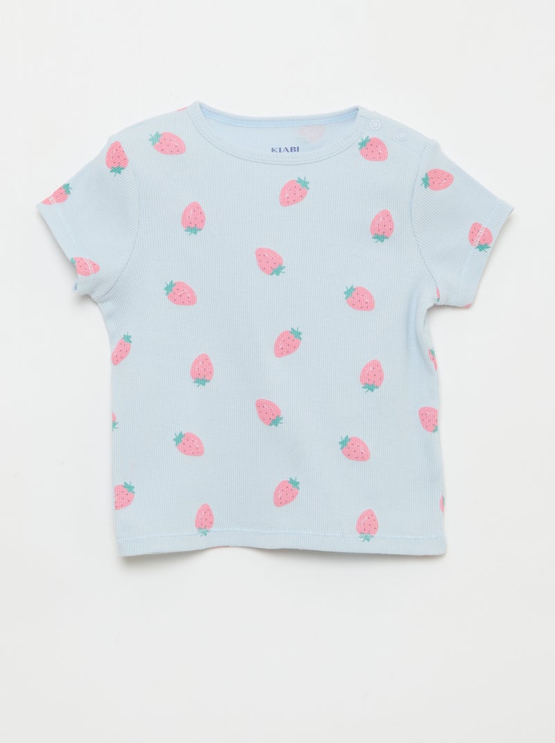 Pijama camiseta + calções em algodão canelado - 2 peças Azul - Kiabi
