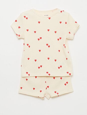 Pijama camiseta + calções em algodão canelado - 2 peças