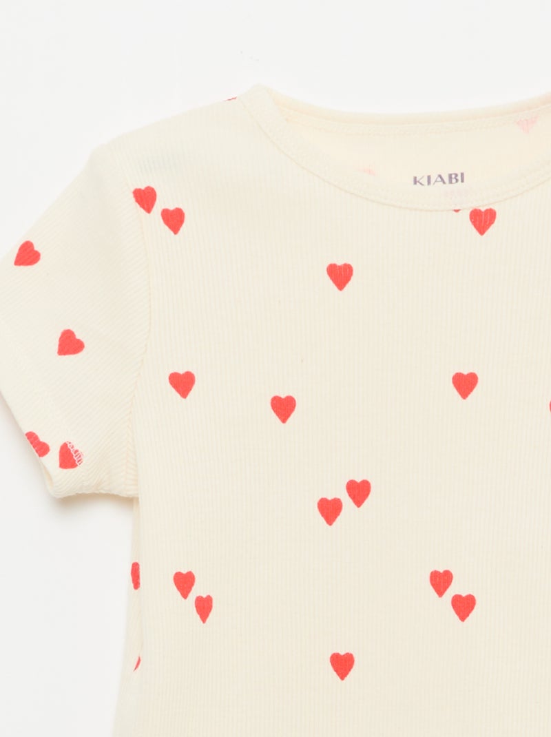 Pijama camiseta + calções em algodão canelado - 2 peças Branco - Kiabi