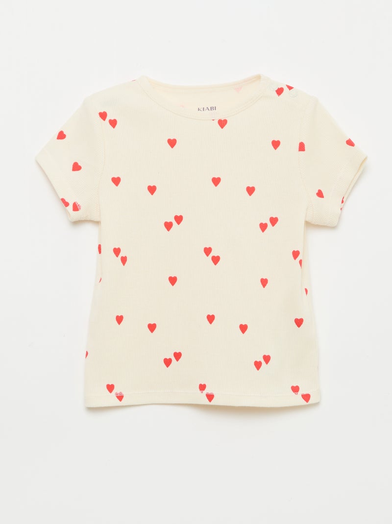 Pijama camiseta + calções em algodão canelado - 2 peças Branco - Kiabi