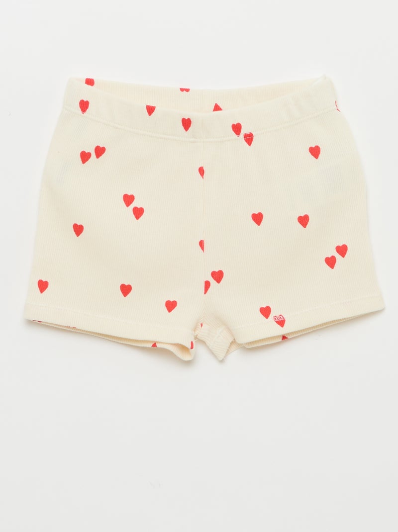 Pijama camiseta + calções em algodão canelado - 2 peças Branco - Kiabi