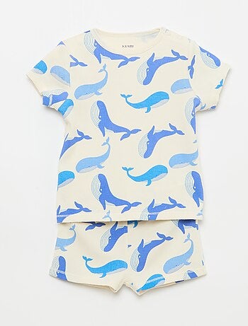 Pijama camiseta + calções em algodão canelado - 2 peças