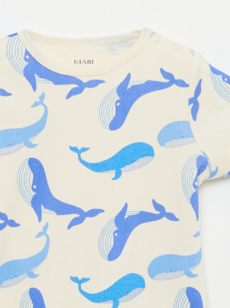 Pijama camiseta + calções em algodão canelado - 2 peças Branco - Kiabi