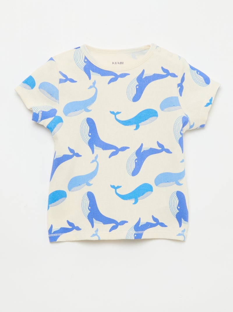 Pijama camiseta + calções em algodão canelado - 2 peças Branco - Kiabi