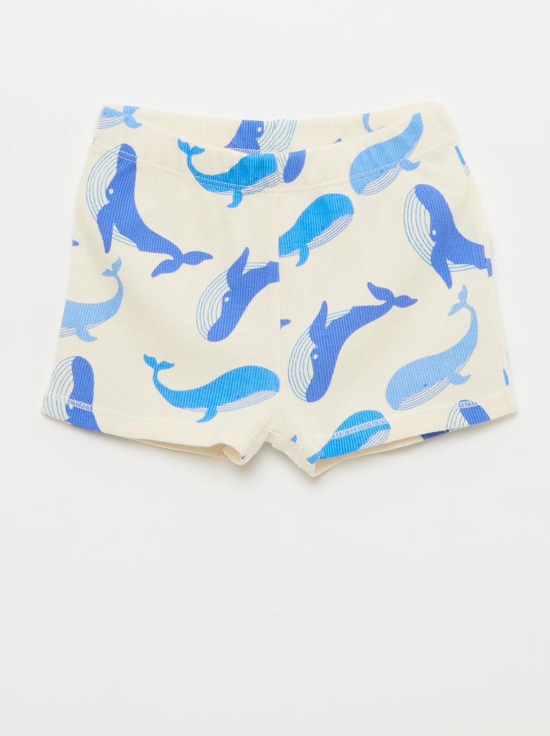 Pijama camiseta + calções em algodão canelado - 2 peças Branco - Kiabi
