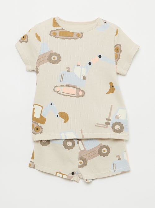 Pijama camiseta + calções em algodão canelado - 2 peças - Kiabi