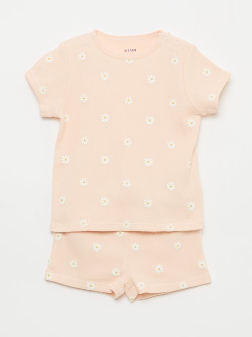 Pijama camiseta + calções em algodão canelado - 2 peças - Kiabi